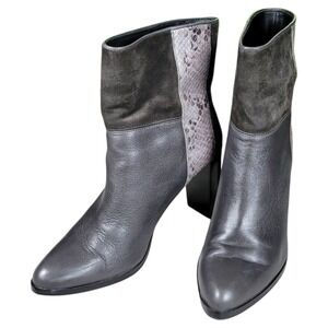 Diane von Furstenberg Ankle Boots Womens 7.5M Gray Leather Suede Heel Pull On